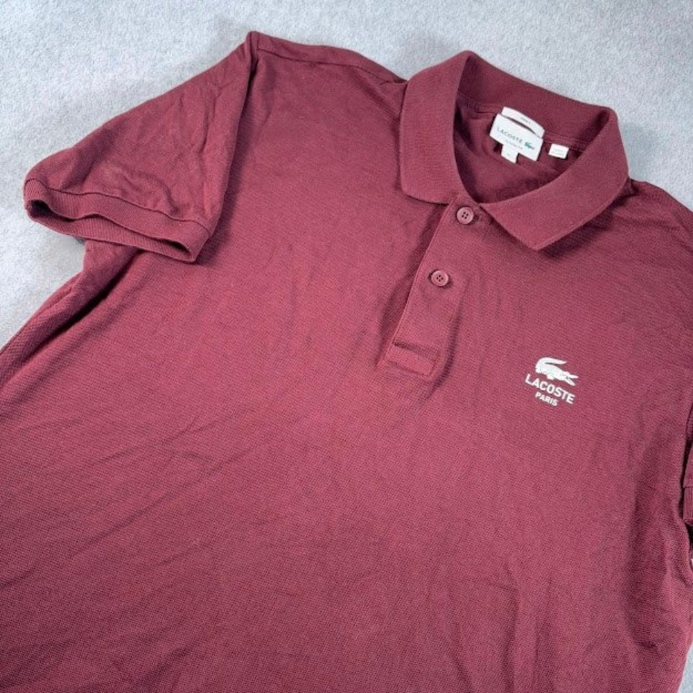 Lacoste Polo Shirt Mens XL Burgundy Solid Pique Classic Fit Short Sleeve Logo